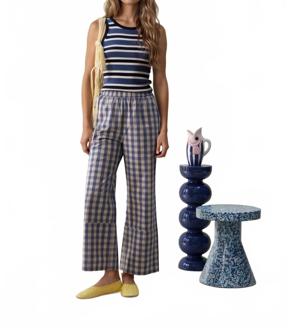 NEW FRNCH maris gingham pants in blue and white